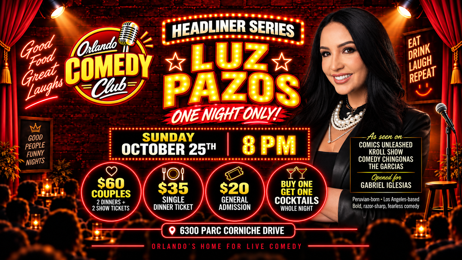 Luz Pazos Orlando Comedy Show October 25 at Orlando Comedy Club