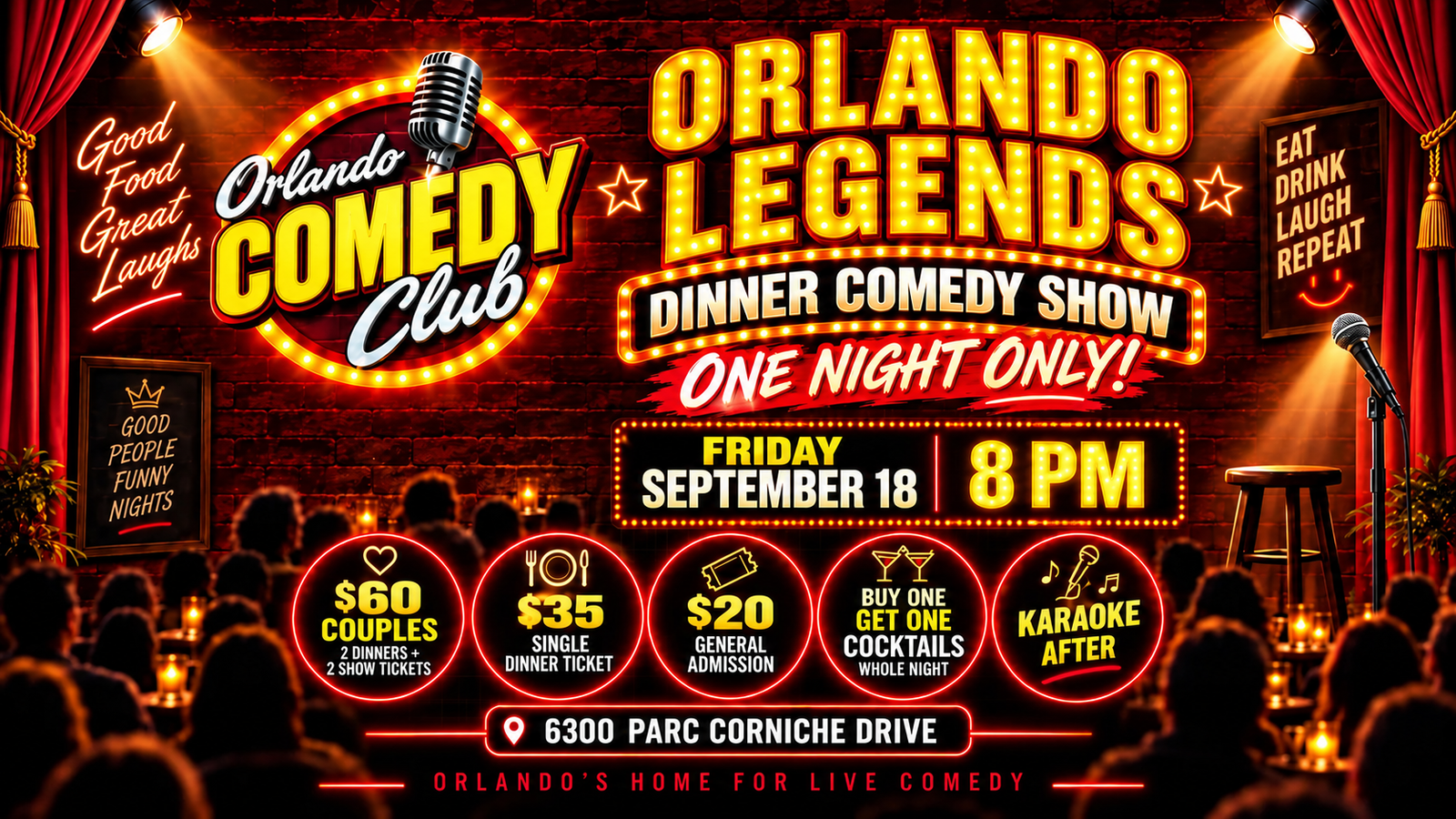 Orlando Comedy Legends Dinner Show September 18 at Orlando Comedy Club