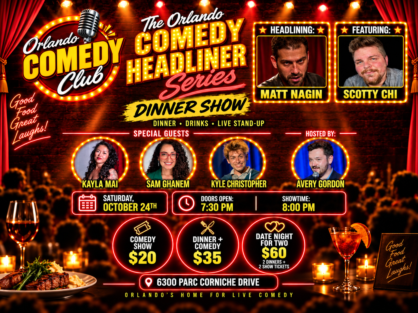 Orlando Comedy Headliner Series Dinner Show October 24 at Orlando Comedy Club